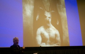 State historian Rick Hendricks displays what the Spaniards may have envisioned as the aboriginal "devil"