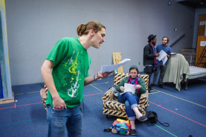 Left, Robert Henkel Jr. recites a monologue during rehearsal for this Fall's 2014, Underwear Society in the Greer Garson acting Lab on Wednesday 10,2014. Photo by Luke E. Montavon/The Jackalope