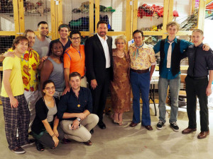 The cast and crew of "Almost Adults" pose with Santa Fe mayor Javier Gonzales. Photo by Barbara Odell.