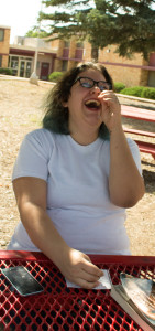 Melinda Freudenberger laughing on the Quad.