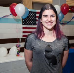 Freshman Film major Mariana Mariconi attends the presidential election viewing at Fogelson Library. Photo by Sasha Hill