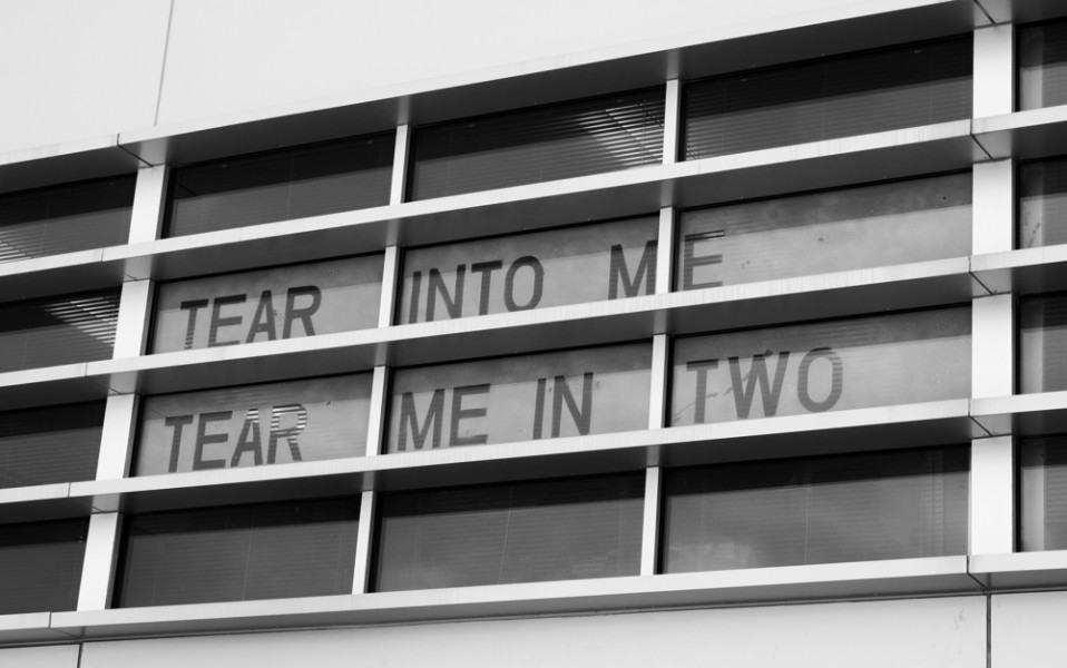 “Tear Into Me, Tear Me in Two”, the final Snow Poem to be displayed (located on the 2nd story floor of Benildus Hall). 
