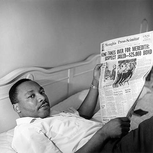 Dr. Martin Luther King Jr. resting in the Lorraine Motel following the March Against Fear, Memphis, TN, 1968 Copyright Ernest C. Withers/Withers Trust