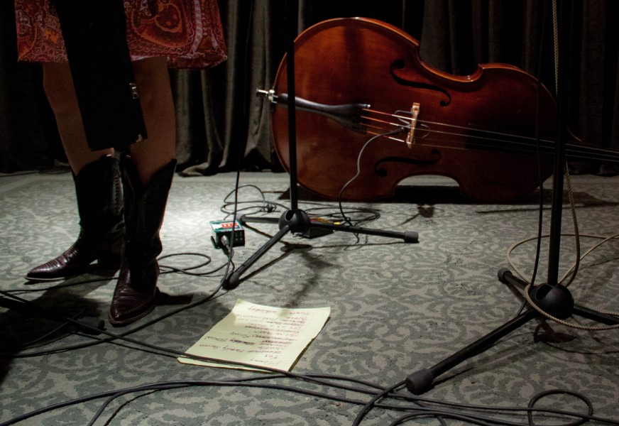 Anne Luna’s bass rests on the ground after an amazing show at O’Shaughnessy Performance Space.