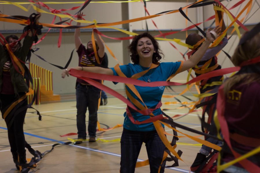 After all their hard work, Rebekah Vega and fellow RAs celebrate a successful Hunger Games. Photo by Amanda Tyler