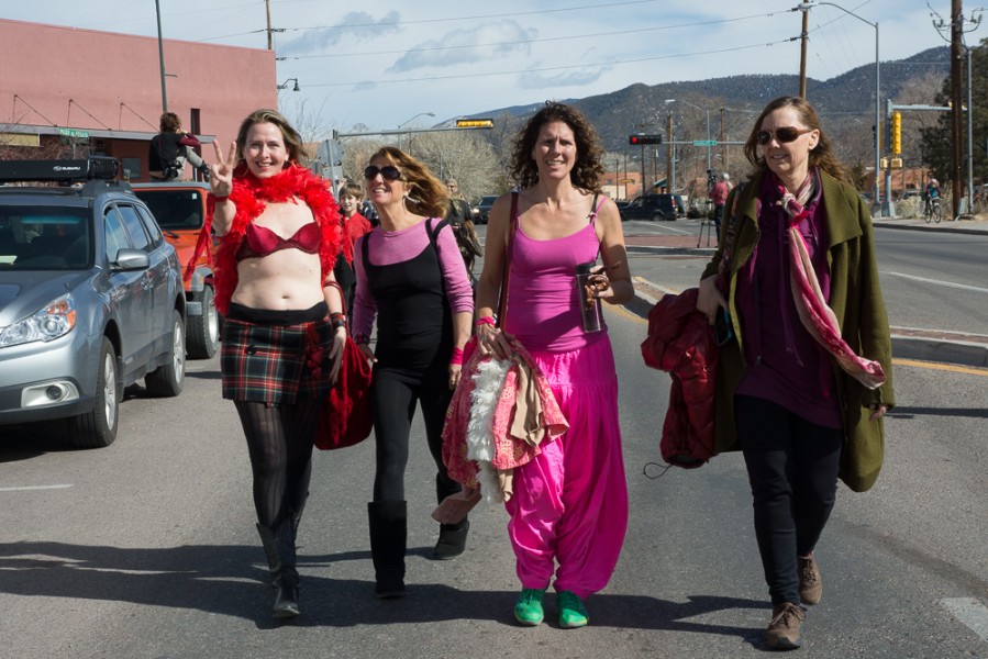 Women make their way from the capital to a park downtown for a group meditation. Photo by Luke Montavon 