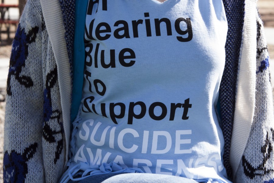 Liz McKean wearing the suicide awareness shirt