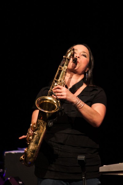 Schella Gonzalez, the saxophonist of Dweezil Zappa band last Wednesday Feb 12.  Photo by Andres Abella