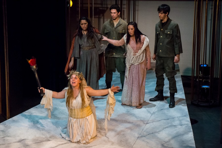 Olivia Taylor,front, as Cassandra pleads to the gods. 