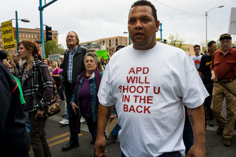 Community members expressed their opposition to the killing of James Boyd. Photo by Luke Montavon 