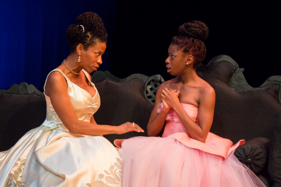 Merteuil (Danielle Reddick) reminds Cecile Volanges( Julia Rocke) of her duties as a woman. Photo by Luke Montavon 