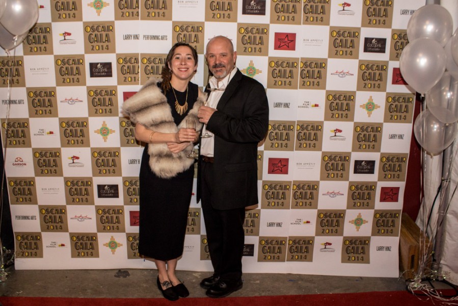 Chelsey Danielsen, set designer for Mr. Stapleton, and her father on the red carpet. Photo By Chris Stahelin.