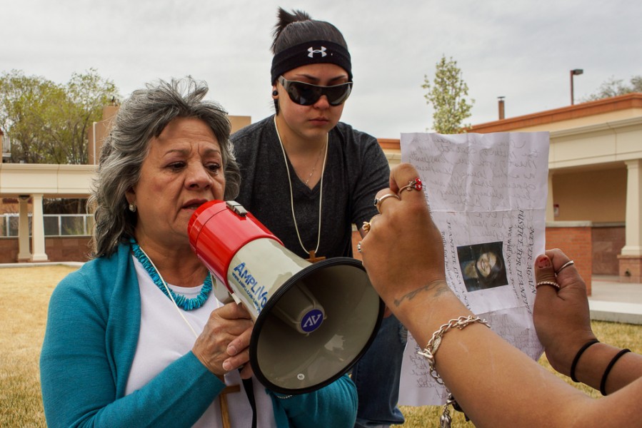 Teresa Anaya (left), spoke out against the actions of NM State Police, responsible for killing her daughter Jeanette. Photo by Luke Montavon 