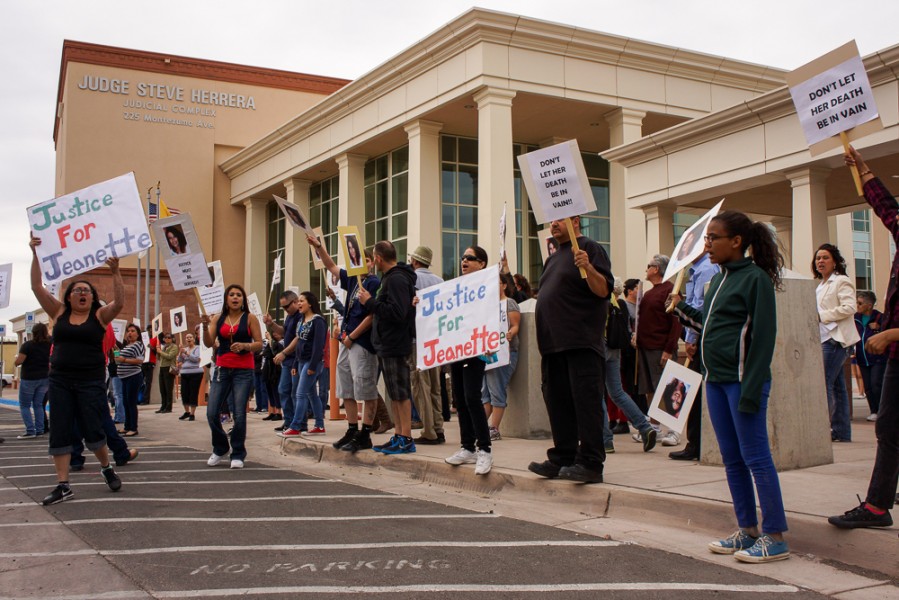 April 11 protest of the killing of Jeanette Anaya drew a crowd of approximately 70 demonstrators. Photo by Luke Montavon 