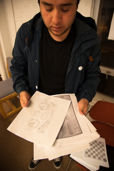 Aldo Vidrio shows off a few early concept sketches.