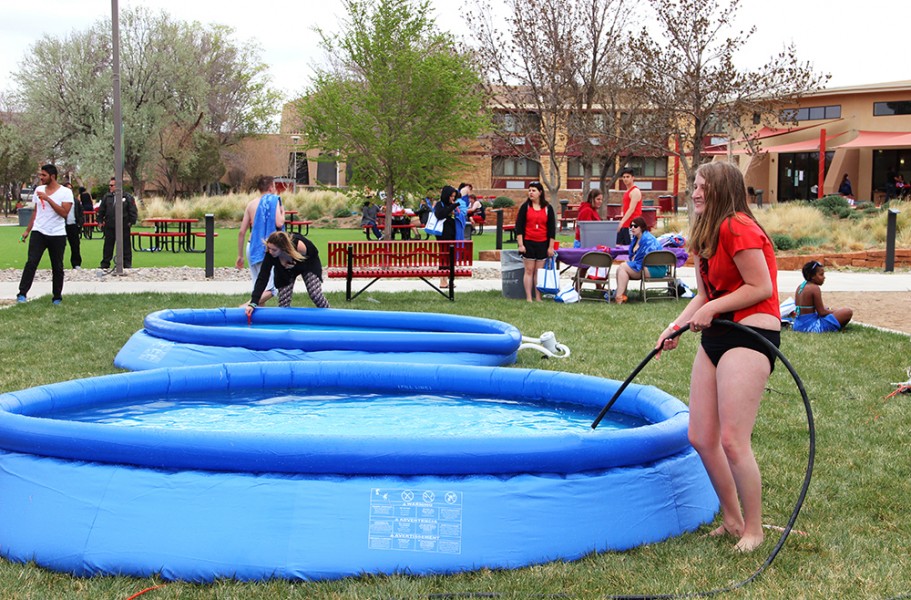 There were two pools in which students could swim and get the water to get other students wet. 