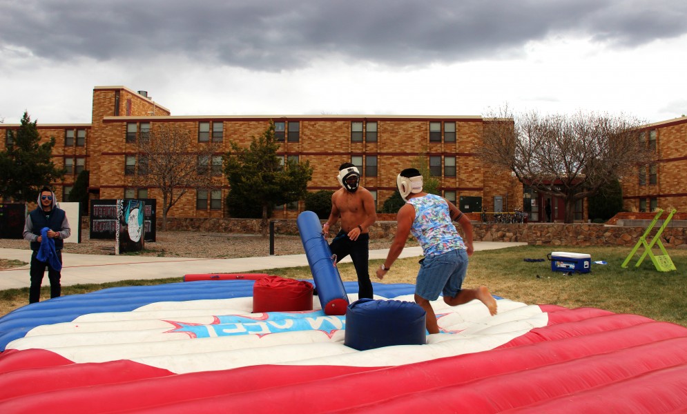 Karstin Nissen and Alvi Hurt having fun in the inflatable bouncer. 