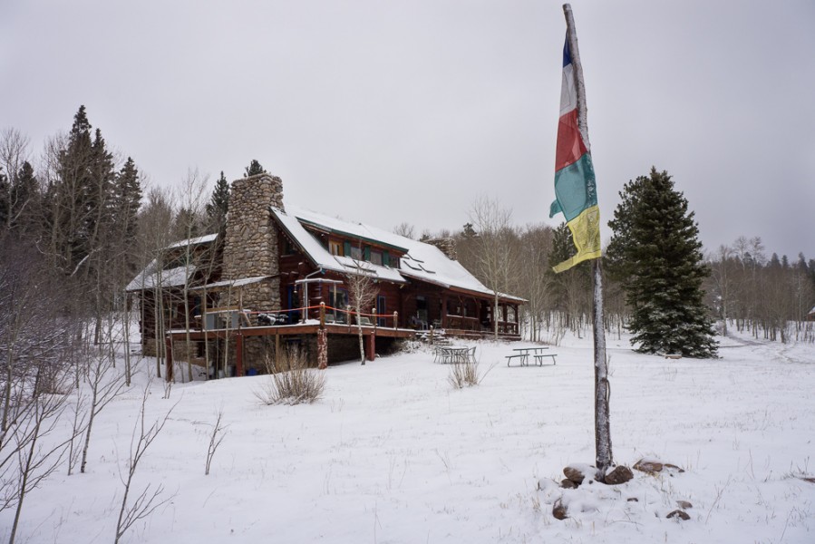 An exterior view of the El Vallecito Ranch snowy cabin. Photo by Luke Montavon  