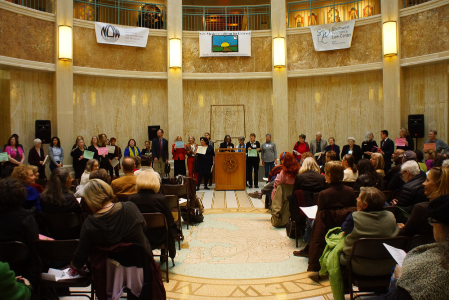 More than 100 community members, activists, and local political leaders gathered at the rotunda in the capital building to celebrate the 42nd anniversary of Roe vs. Wade. Photo by Luke E. Montavon/The Jackalope