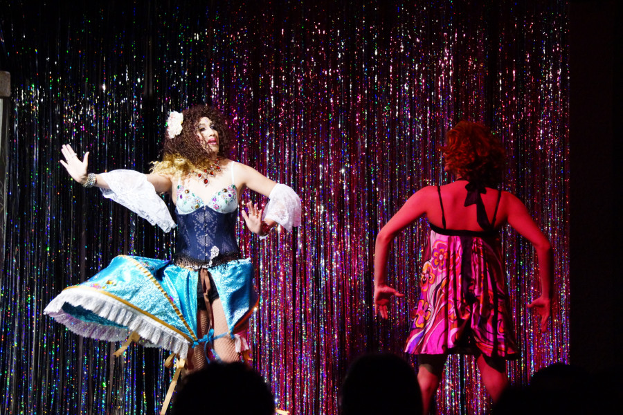 From left, Marie Antoinette Du Barry & Lucy Fur during the Jewel Box Cabaret’s Valentine’s Day performance. Photo by Luke E. Montavon