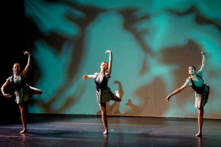 From right, Alex Chavez, Brittany Kriechbaumer, and Victoria Stines in the Spring 2015 Dance Concert at the Armory for the Arts. Photo by Luke E. Montavon/The Jackalope