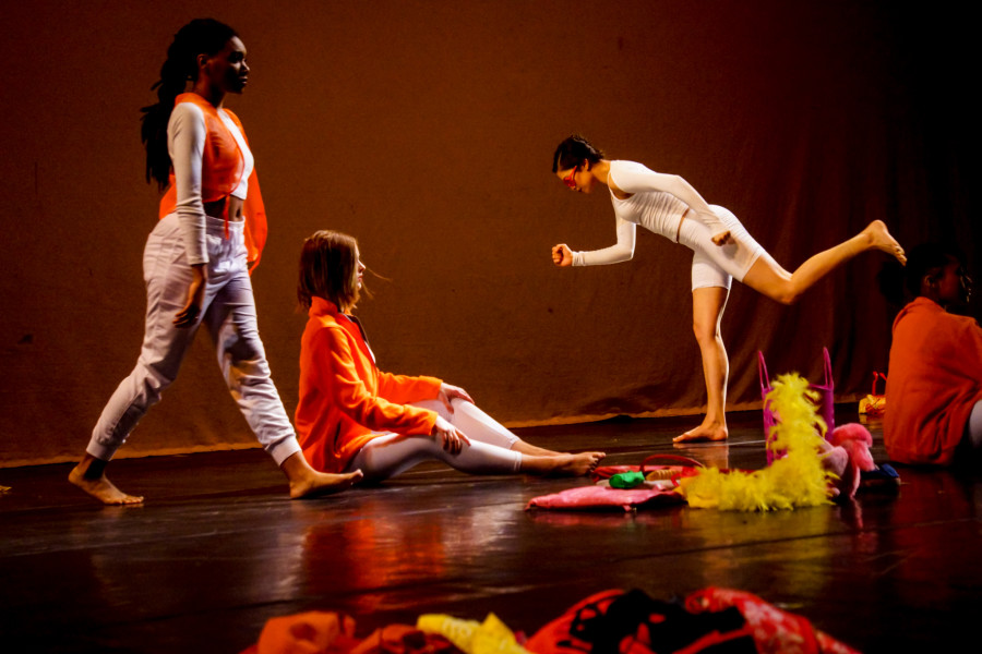 From left, Khalah Mitchell, Brittany Kriechbaumer, and Alex Chavez in the Spring 2015 Dance Concert at the Armory for the Arts. Photo by Luke E. Montavon/The Jackalope