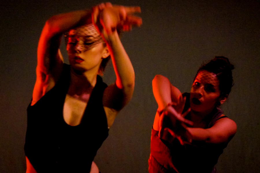 From left, Brittany Kriechbaumer and Shannon Parrales in the Spring 2015 Dance Concert at the Armory for the Arts. Photo by Luke E. Montavon/The Jackalope