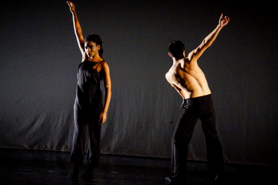 From left, Khalah Mitchell and Ernie Olivas in the Spring 2015 Dance Concert at the Armory for the Arts. Photo by Luke E. Montavon/The Jackalope
