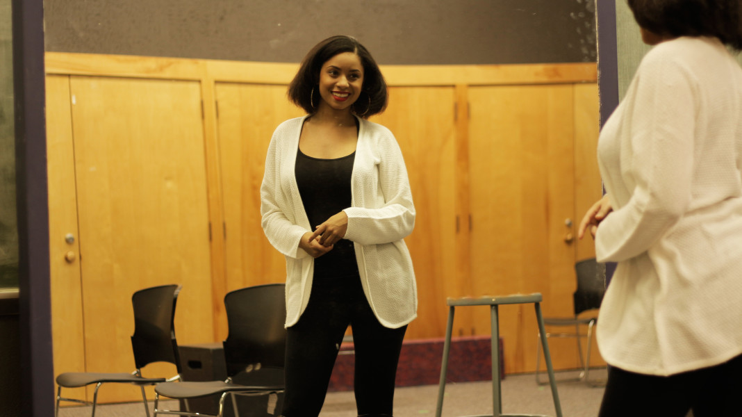 Shenyse Harris reciting a Shakespearean monologue for her graduate school auditions. Photo by: Cydnie Smith-McCarthy