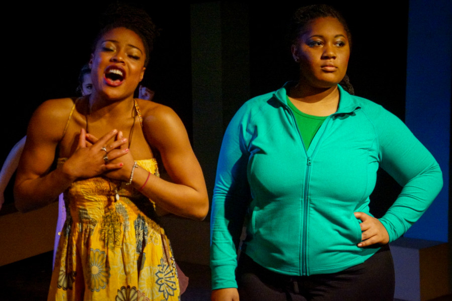 From left, Rachel Dupard and Ajaneece Johnson in  ‘For Colored Girls’ directed by Tikia Fame Hudson at Warehouse 21. Photo by Luke E. Montavon