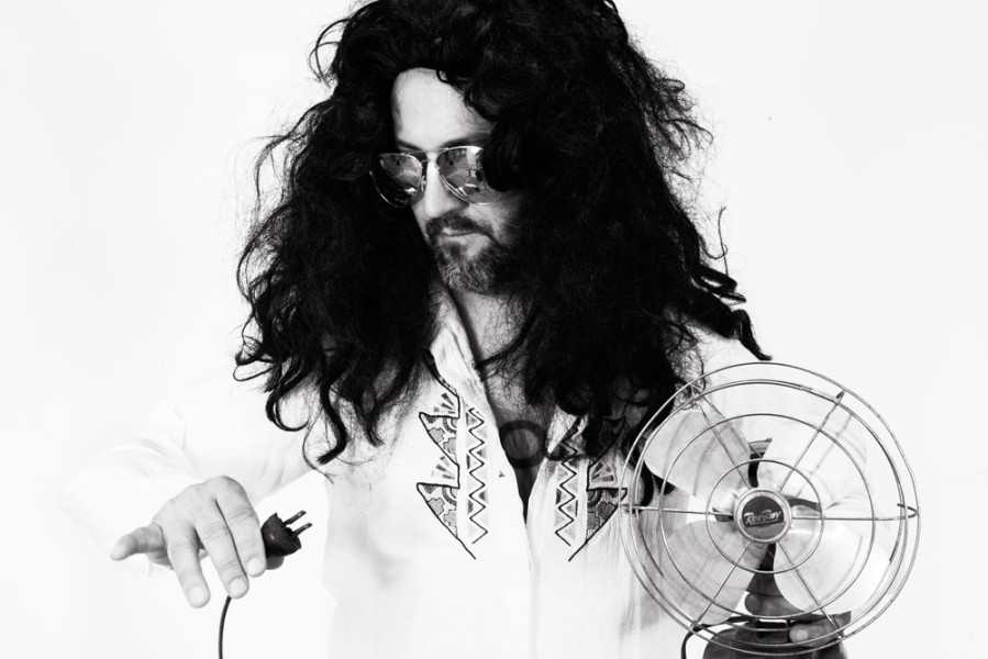Ross Hamlin, adjunct faculty in the Contemporary Music program, recreates famous image of rock legend Frank Zappa. Photo by Jessie Leigh