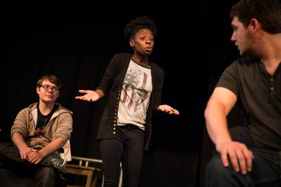 Students during “Borders: Crossing the Line” rehearsal.  Photo by Jessie Leigh