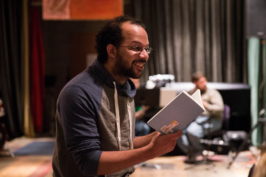 Brandon Brown, reading an excerpt from “Spring and All,” by William Carlos Williams, with much delight and great enthusiasm.  photo by Jessie Leigh