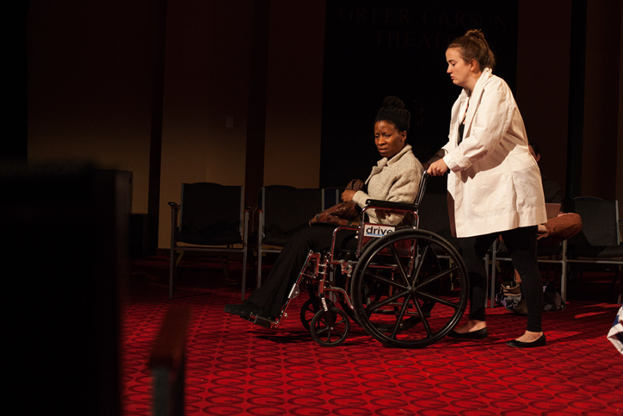 Liz Anderson as a funeral worker caring for her mother, played by Danielle Reddick. Photo by René Bjorheim