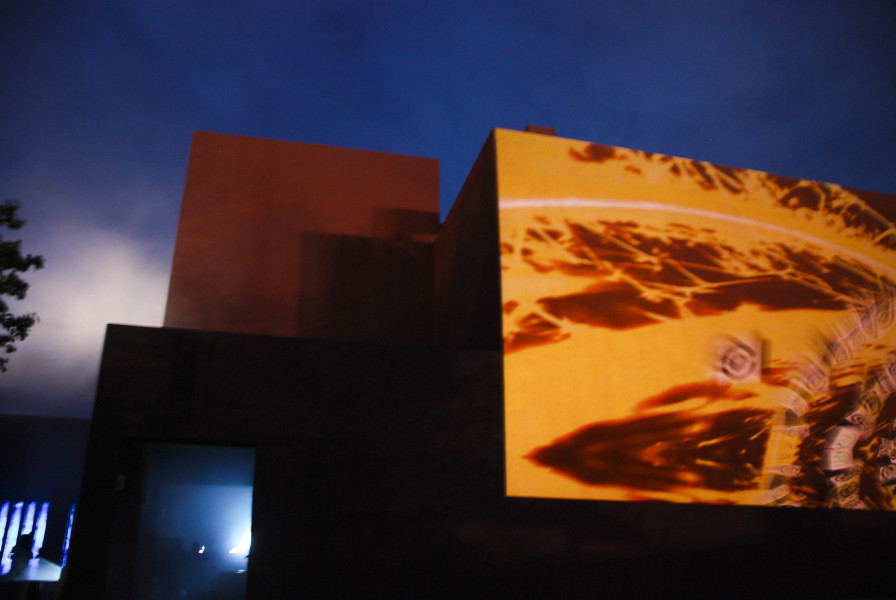 The projection on the art building when entering OVF. Photo by Cydnie Smith-McCarthy