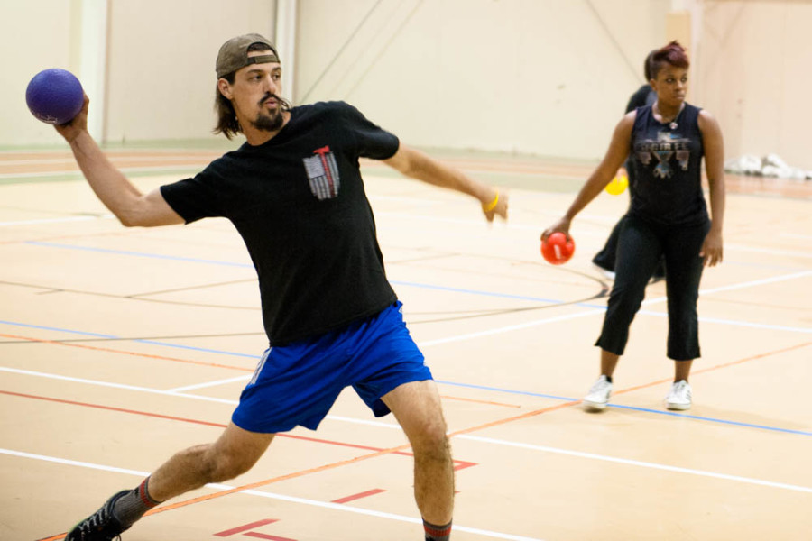 Zach Greer takes aim at an opponent during a dodgeball event on Sept. 16, 2015. Photo by Forrest Soper.