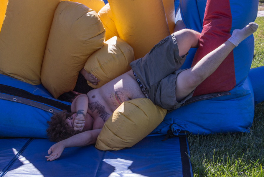 Myles Hammer falls out of the obstacle course. Photo by Christy Marshall