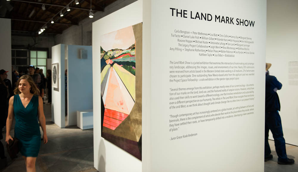Crowds gathered at the Land Mark Show, Currently on view at CCA. Photo by Forrest Soper.