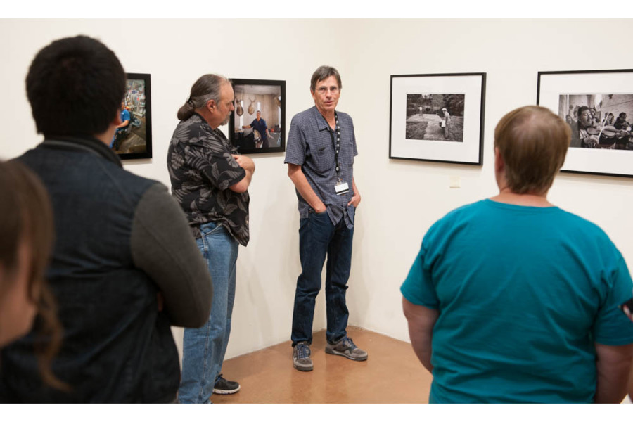 Don Usner speaks to Kirk Getting’s Advanced Black & White Fine Print Class about his work in the SFUAD Faculty Show. Photo by Forrest Soper.
