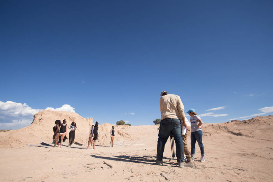 The crew filming the desert dancers in the music video. Photo by Jason Stilgebouer.
