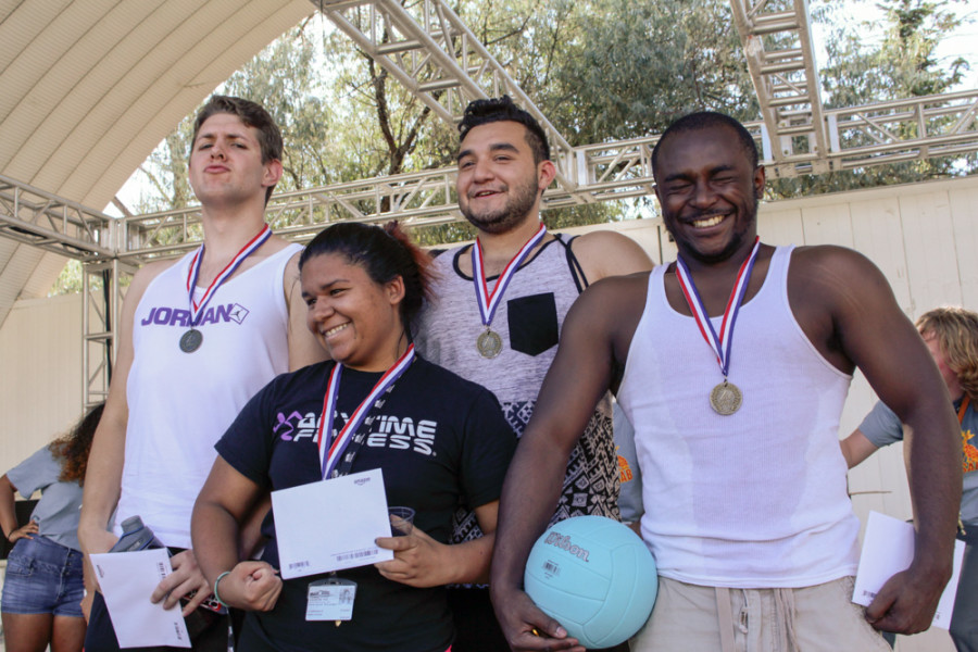 From left to right: Lucian Orsinger, Amelia Gerske, Rufino Medrano and Tre Bracey win first place with their team, the Unfortunate Orgasms. Photo by Christy Marshall