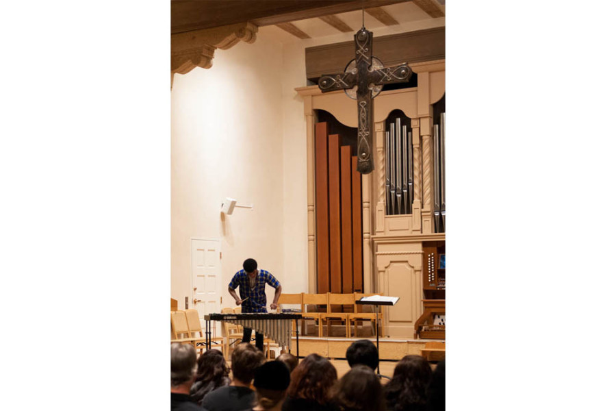 Thulani Mason Plays the vibraphone at the First Presbyterian Church on Nov. 18. Photo by Forrest Soper.