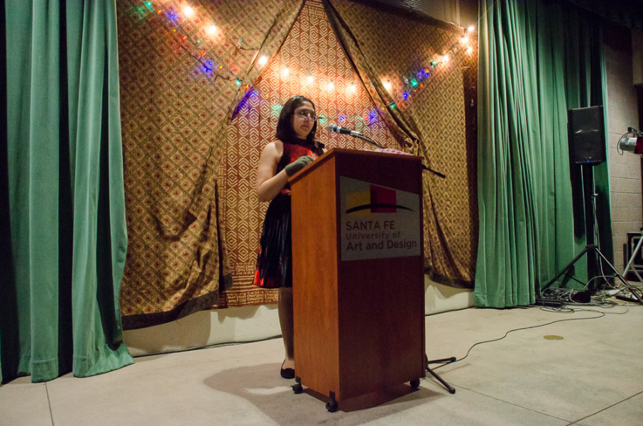 Rosario Neria reads her poetry at the first round of senior readings.
Photo by Rebeca Gonzalez