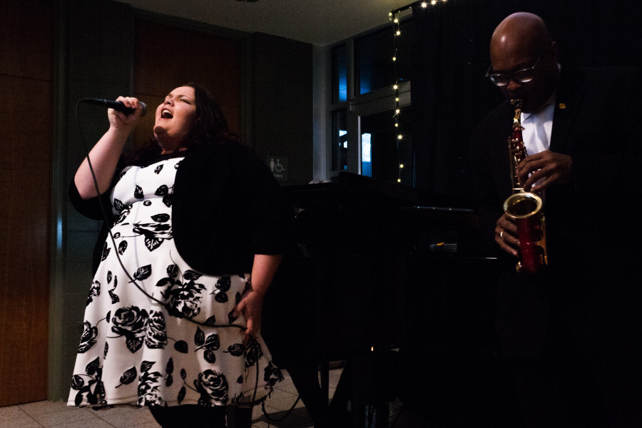 Elise singing and performing with the Chair of the Contemporary Music  program Horace Young and Contemporary Music Major Caleb Garvin (not shown). Photo by Whitney Wernick. 