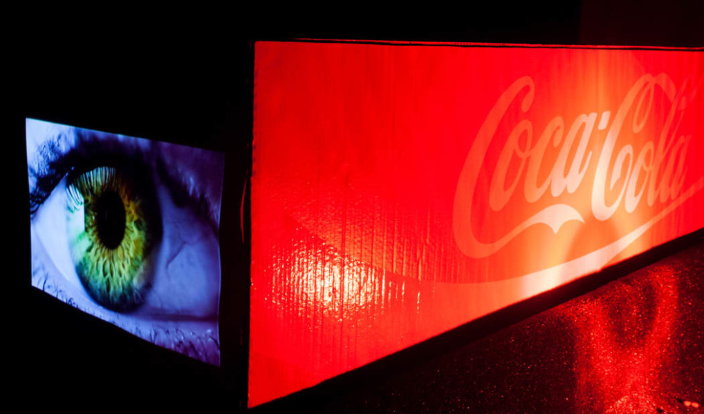 Coca-Cola piece with a video attached to the side. Photo by Whitney Wernick.