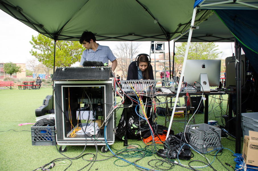 Nicholas Quintero and Taressa Martinez work the sound table.
Photo by Rebeca Gonzalez