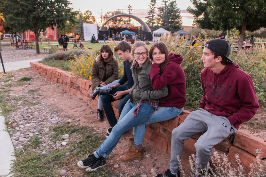 There is nothing better than food, music and the fall breeze to bring friends together.
From right to left Michael Cummings, Diana Rasmussen, Leah O’Connor, Evan Groover, and Hannah Simmons. 
Photo by Yoana Medrano.