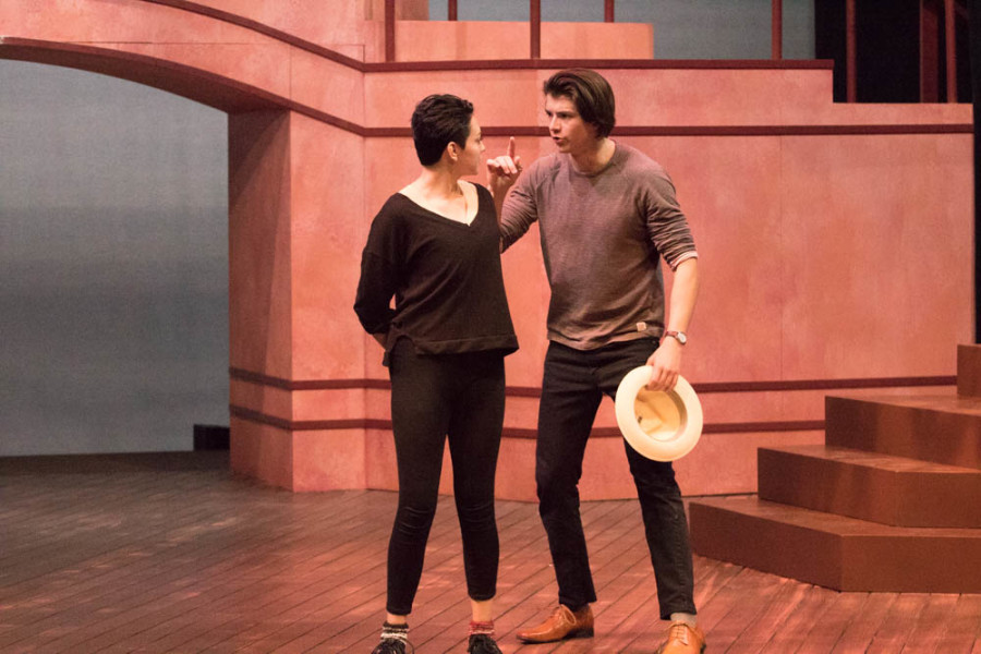 Madeline Garcia is Viola and Liam O’Brien is Orsino in William Shakespeare’s Twelfth Night. Photo by Chris Dorantes