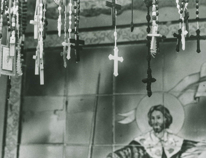 Hanging rosaries in the El Santurario de Chimayo church in Chimayo, NM. Photo by Makenna McLead.