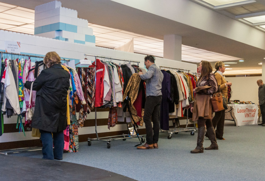 Shoppers enjoy browsing vintage threads inside Fogelson Library. Photo by Sasha Hill